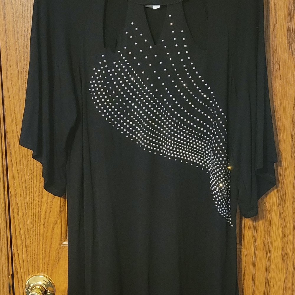 Elegant Black Rhinestone Blouse